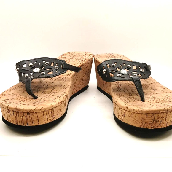 Size 7-8 Sandal Flip Flop Wedge Shoe Black with Bling Glam - Picture 8 of 10